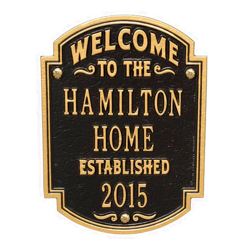 Whitehall Personalized Welcome to Our House Custom Indoor/Outdoor Aluminum Wall Plaque - Black/Gold