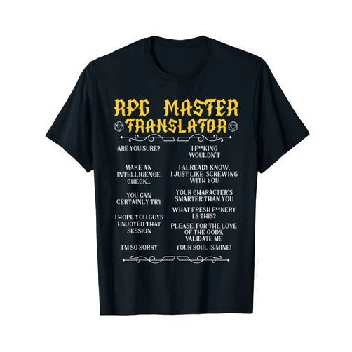 RPG Apparel Tabletop Pen And Paper Games By SteMi RPG Master Translator D20 Tabletop Games Funny RPG Gamer T-Shirt