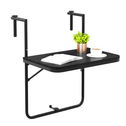 Giantex Outdoor Folding Hanging Table - Balcony Railing Table w/ 3-Level Height, All-Weather HIPS Tabletop, Suits for 1”-6” Railings, Space-Saving Hanging Side Table for Indoors Outdoors (Black)