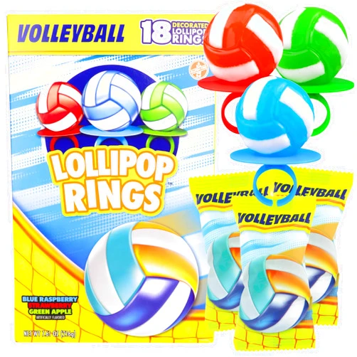 Imaginings 3 Volleyball Lollipop Rings, Individually Wrapped Candy for Party Favors, Goodie Bags, and Team Parties, Box of 18