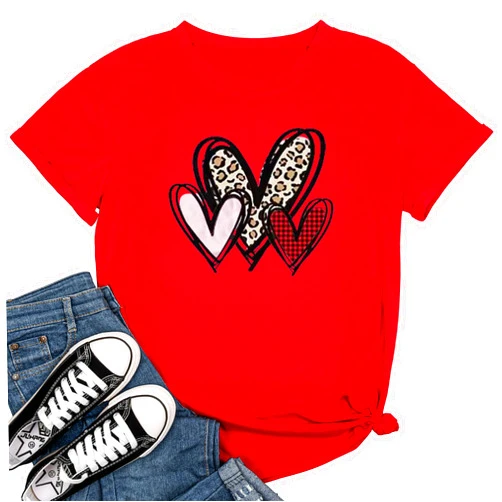 Beopjesk Womens Valentine's Day Graphic Tees Short Sleeve Heart Printed Shirts Blouse Tops