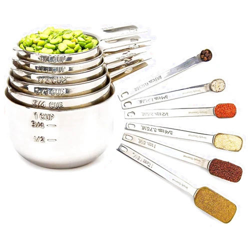 Simply Gourmet Measuring Cups and Spoons Set of 12, 304 Premium Stainless Steel, Stackable Cups Long Handle Spoons Fits Narrow Jars, Kitchen Gadgets for Liquid & Dry Ingredients Cooking Baking