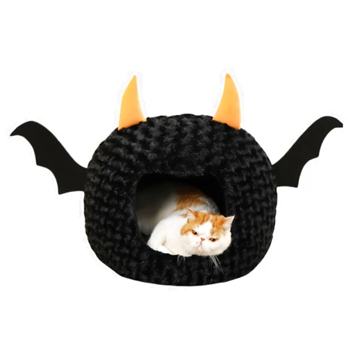 Jatmira Funny Cat Bed Halloween Large Cat Cave Nest Warm Cute Kitten Bed Mattress Cartoon Ultra Soft Plush Removable Cushion
