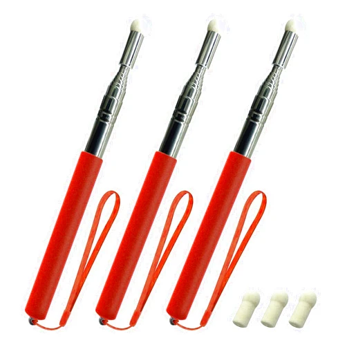 OTXEER Pointer for Classroom, Set of 3 - Telescoping Teachers Pointer Stick Stainless Steel Retractable Pointer with Felt Tip for Classroom Whiteboard Handheld Presenter 39.4 inch (Red)