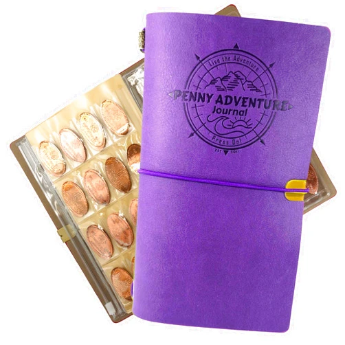 Pennybandz The Penny Journal Holds 146 Coins the Ultimate Souvenir Penny Collecting Book for your Coin Collection Holds 128 Pressed Pennies and 18 Pressed Quarters or Nickels (Purple Hippo)