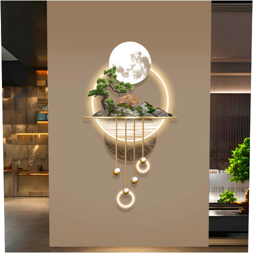 XQDYSG 3D Art Wall Decor with Light, Decor Wall Sculptures Large 3D Art, Modern Home Decor Landscape Wall Sculpture, Plug-in Power Supply, Gold A, 23x49IN