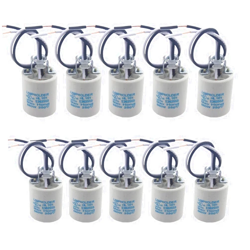 Odlamp 10pcs Ceramic Standard Medimun Screw Socket E26 E27 Bulb Lamp Holders E26 Light socket With Wire Lead for Hot Halogen Bulb (E26 10pcs)