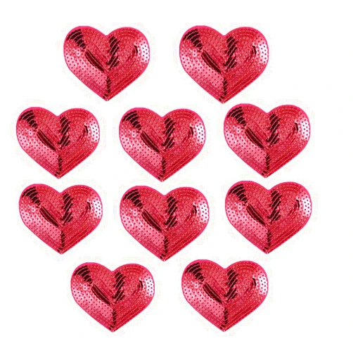 Ximkee Pack of 10 Shiny Heart Sequins Iron on Applique Embroidered Patches-Rose