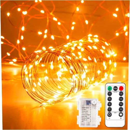 Ariceleo 2 Pack 65.6 Ft. Battery Operated Outdoor String Lights with Remote & Timer, LED Warm White Fairy Lights, Waterproof Twinkle Lights for Bedroom, Dorm, Mason Jar, Wedding, Party, Christmas
