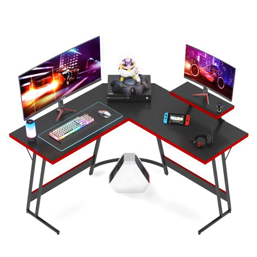 VICTONE L Shaped Gaming Desk, Corner Desk with Monitor Stand, Computer PC Table for Home Office Writing Studying Working, Space-Saving, Easy Assemble (Black, 47'')