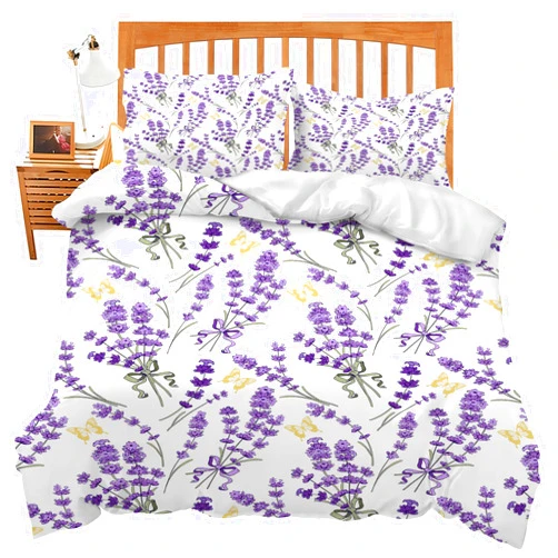UIAMT Lavender Bedding Set Twin Queen King Full Size Flower Comforter Set for Lover Kids Teens Boys Girls Man Women Bedroom Decor Floral Cozy Quilt Bedspread Purple Bed Duvet Cover Gifts 90