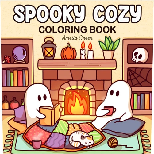 Amelia Green Spooky Cozy: Cute & Simple Coloring Book for Adults and Teens Featuring Adorable Characters, Creepy Creatures and Cozy Hygge Scenes for Relaxation