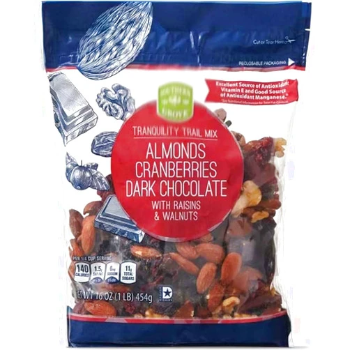 Generic Southern Grove Tranquility Trail Mix Almonds Cranberries Dark Chocolate Raisins Walnuts, Bag - Snack Snacking Food Treat 16oz Bag