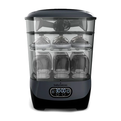 Baby Brezza Bottle Sterilizer and Dryer Advanced – 33% Faster - Largest Capacity Steam Sanitizer - Universal Sterilization Machine for All Bottles + Pump Parts - HEPA Air Filter, Charcoal