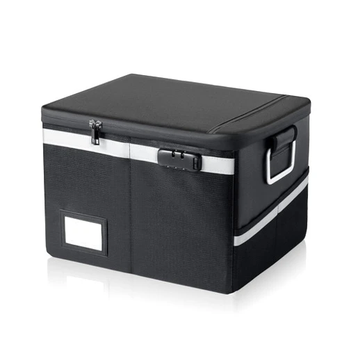 Ekunivers Fireproof Waterproof Document Box with Lock - Collapsible Portable File Organizer Hard Shell Storage for Hanging Letter/Legal Folders Home Office Safe (Black, 15.7x11.2x10.2in)