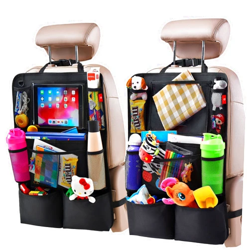 Helteko Backseat Car Organizer, Kick Mats Back Seat Protector with Touch Screen Tablet Holder, Back Seat Organizer for Kids, Travel Accessories with 9 Storage Pockets 2 Pack, Black