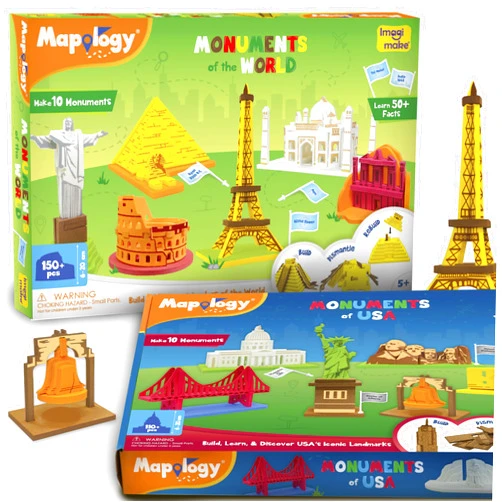 Imagimake Mapology Monuments of World & USA - 3D Puzzle Activity Toy for Kids | DIY Arts and Craft Kit for Ages 4-8