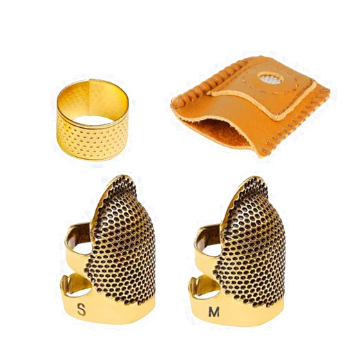 Fbshicung 4 Pieces Sewing Thimble,Metal Copper Sewing Thimble Finger Protector Adjustable Finger Shield Ring Fingertip Leather Coin Thimble Sewing Quilting Craft Accessories DIY Sewing Tools