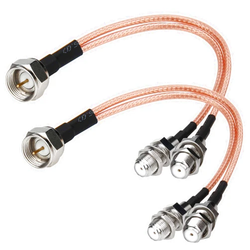 RFAdapter F-Type RG6 Splitter Coax Cable, 2 Pack 75Ohm TV Antenna 3 Way Splitter Combiner F Male to F Dual Female RG316 Coaxial Cable 6inch