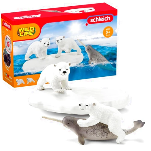 Schleich Wild Life 4pc. Polar Playground with Polar Bear Cub and Narwhal Figurines - Highly Detailed Polar Playset, Durable for Education and Fun Play, Perfect for Boys and Girls, Ages 3+