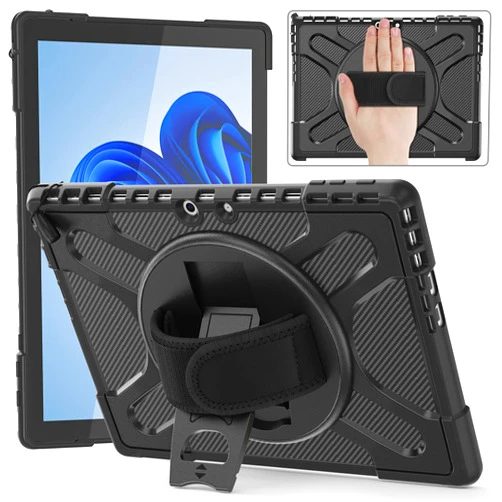 ZenRich Rugged Case for Microsoft Surface Pro 11/10/ 9 (13-inch, 2024/2022), Shockproof Heavy Duty Case for Surface Pro 11/10/ 9 with Kickstand & Hand Strap, Compatible with Type Cover Keyboard, Black