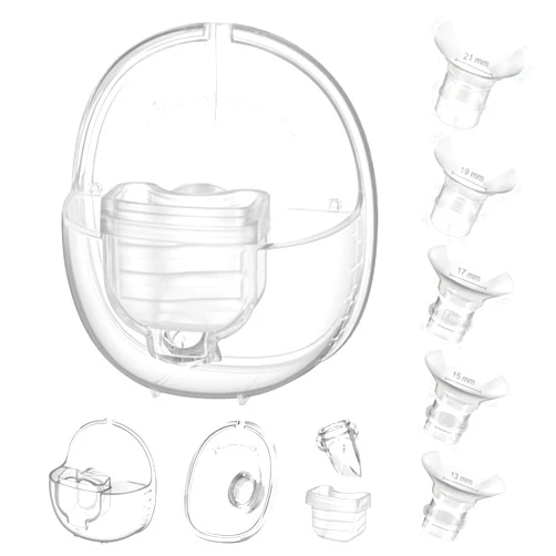Gowing Wearable Breast Pump Accessories, Replacement Pump Parts Flange 24mm, Duckbill Valve, Silicone Diaphragm, Milk Collector Cup Compatible with MOMMED S18 S21, Extra 5pcs Flange Inserts
