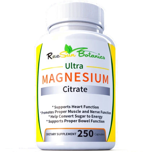 RaeSun Botanics Ultra Magnesium Citrate 250ct Adjustable Dose Formula Easy to Swallow!