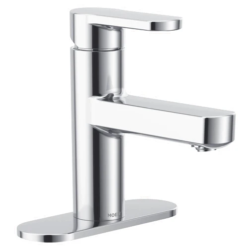 Moen Laris Chrome One-Handle Single Hole Modern Bathroom Sink Faucet with Optional Deckplate and Spring Loaded Drain Assembly, 84014