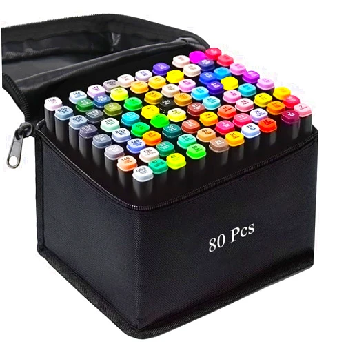 AMUIZC Alcohol Markers, 80 Colors Art Drawing Markers Set for Kids Adults Dual Tip Permanent Sketch Markers, with Organizing Case