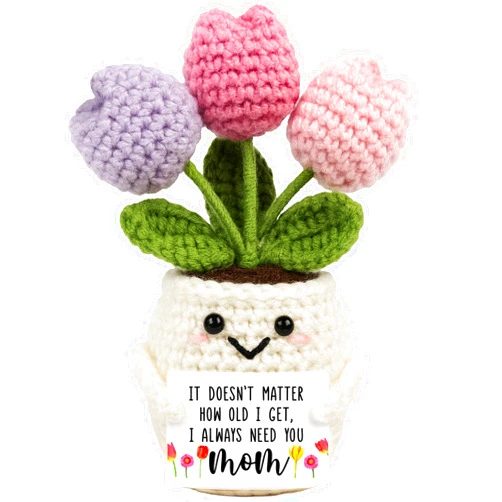 Lucagift Gifts for Mom from Daughter Son - Cute Mothers Day, Birthday Gifts for Moms, Mother, Mama - 5.51'' x 4.13'' Mother's Day Knitted Positive Tulip Flowers Mom Crochet Doll