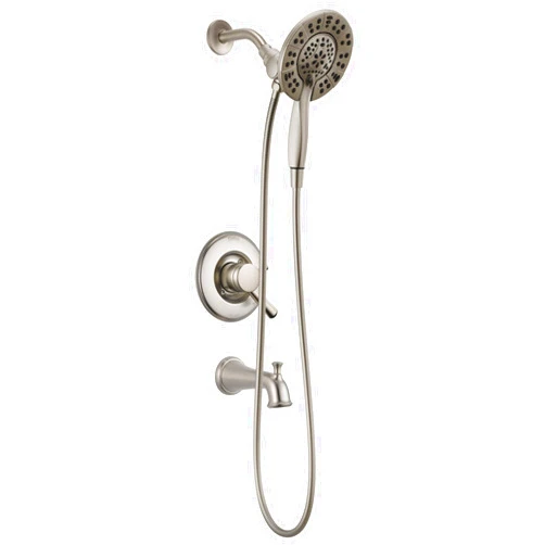 Delta Faucet Linden 17 Series Dual-Function Tub and Shower Trim Kit, Shower Faucet with 4-Spray In2ition 2-in-1 Dual Hand Held Shower Head with Hose, Stainless T17493-SS-I (Valve Not Included)