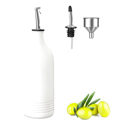 vancasso 20 Oz Ceramic Olive Oil Dispenser Bottle, Bottle Dispenser with Spout and Funnel for Kitchen,Suitable for Oil, Vinegar, Coffee Syrups & Other Liquids, White