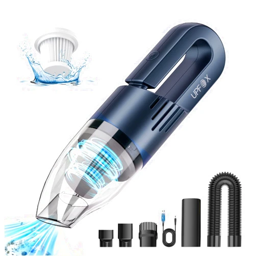 UPFOX 2024 UPGRADE Mini Vacuum Cleaner-Hand Vacuum Cordless Rechargeable Car Vacuum Cleaner Powerful Suction Portable Vacuum for Car Home Office Pet (Blue)
