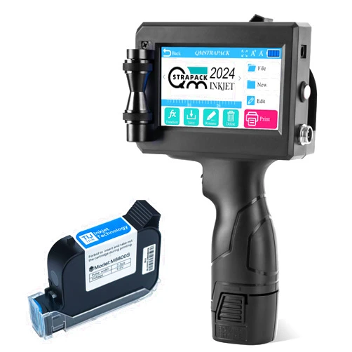 QMSTRAPACK C10 Handheld Inkjet Printer Gun with Original Fast-Drying Ink Cartridge for Text QRCode Barcode Batch Number Label Image Expiry Date Portable Printer for Any Surface (Non-encrypted)
