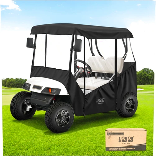 10L0L Universal Golf Cart Enclosure Compatible with EZGO and Club Car Models, 2-Passenger Golf Cart Waterproof 420D Material Windproof Transparent on 2 Sides