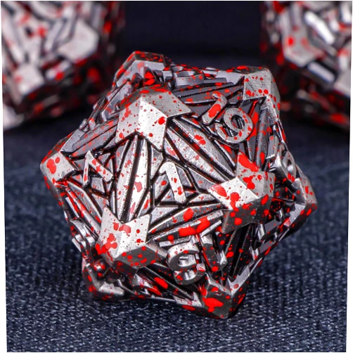 KERWELLSI Metal D&D DND Dice Set with Gift Box, 7 Piece Blood Polyhedral Dungeons and Dragons Dice, Handmade Crack Debri Role Playing Game RPG D and D Dice D20 D12 D10 D8 D6 D4