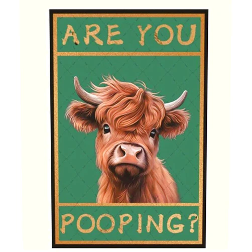 Cusde Funny Bathroom Cow Metal Tin Sign Highland Cow Are You Pooping Home Decorations Cute Wall Art Retro Decor Tin Signs Posters for Home Bathroom Restroom Toilet Room 12x8 Inches