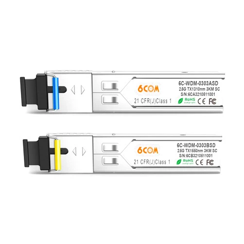 6COMGIGA A Pair of 2.5G SFP SC Connector Bidi Transceiver, 1310nm/1550nm SMF Transceiver, up to 3km, Compatible with Cisco, Ubiquiti, D-Link and Other Open Switches