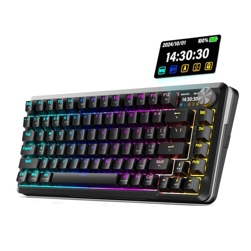 Redragon K708 Pro Wireless Mechanical Gaming Keyboard - Gasket-Mounted RGB Backlit, 81 Customizable Keys, 3-Mode (2.4G/Bluetooth/USB), Hot-Swap Pre-Lubed Switches, Screen & Control Knob - Black