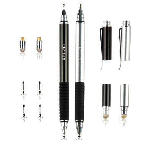 ELZO 3 in 1 Stylus, Disc Stylus Touch Screen Pens and Gel Pen Combo, 2 Pcs with 6 Replacement Tips for All Touch Screens Tablets and Cell Phones, iPhone/iPad/Samsung/Lenovo and More