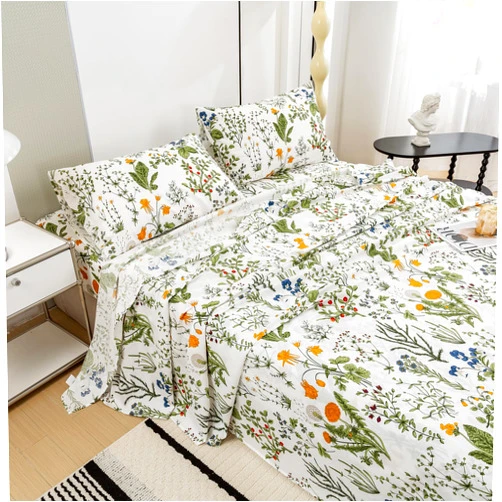 ECOCOTT 4 Piece Sheets Set King Size, Botanical Floral Pattern Deep Pocket Sheets, Extra Soft Breathable & Cooling Bed Sheets