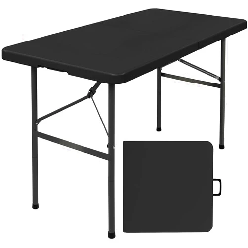 Simpli-Magic 4ft Plastic Folding Table, Indoor Outdoor Heavy Duty Portable w/Handle, Lock for Picnic, Party, Camping - Black
