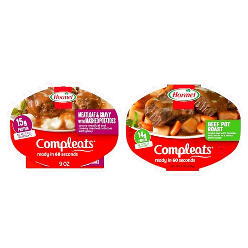 Compleats HORMEL COMPLEATS Meatloaf & Gravy With Mashed Potatoes and HORMEL COMPLEATS Beef Pot Roast Microwave Tray, 9 oz. (6 Pack)