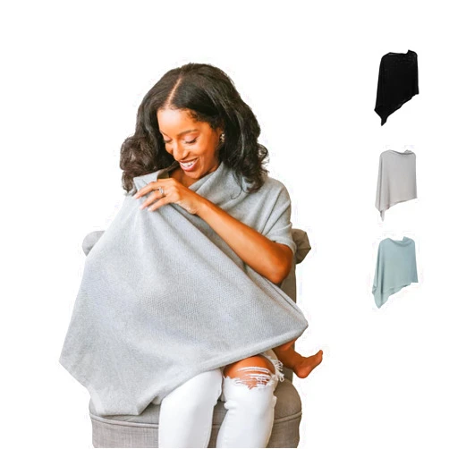Gold Mamas 100% Cotton - Breathable Nursing Cover Up for Breastfeeding - Privacy Nursing Covers - Breastfeeding Must Haves - Ponchy by Gold Mamas - Versatile Nursing Shawl for Baby Feeding (Gray)