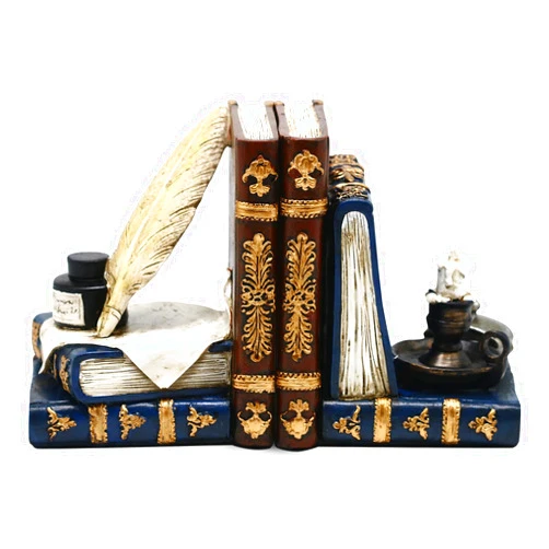 Maibiansm Vintage Book Ends for Shelves,Book Ends for Heavy Books,Deluxe Feather Quill Pen Ink Bottle with Oil Lamp Decorative Bookends,Heavy Duty Bookends for Large Books，Magic Home Decor