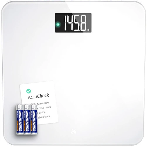 Greater Goods Digital AccuCheck Bathroom Scale for Body Weight, Capacity up to 400 lbs, Batteries Included, Ash Grey