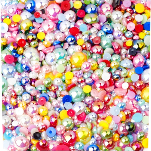 TANOSII 56g Flatback Pearls and Rhinestones 3mm-10mm Mix Half Round Pearls Resin Rhinestones for Crafts 1700PCS for DIY Nail Face Art Crafts Jewelry Decoration Mix Color B