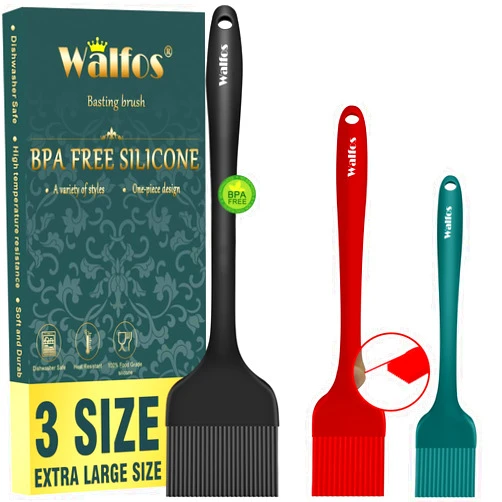 Walfos 3 Size Basting Pastry Brush, Silicone Pastry Brushes for Barbecue, Baking, Desserts, Cooking Brush for Kitchen - Strong Stainless Steel Core