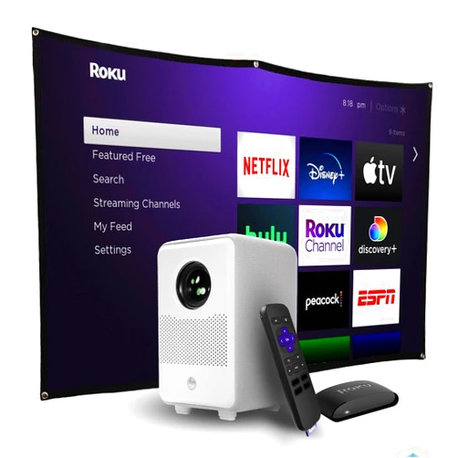 HP projector CC200 3in1 native 1080p, outdoor movie screen with projector package, portable mini projector, Smart tv,Roku tv stick