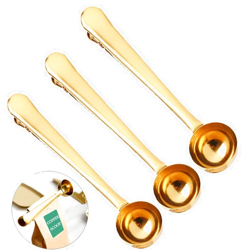 LANSKYWARE Coffee Scoop Clip Stainless Steel Tablespoon Coffee Spoon With long handle Multifunction Sealing Bag Clip For Tea, Coffee, Protein Powder, Instant Drinks, Kitchen Tools